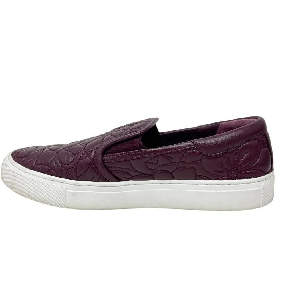 Tory Burch Sela Burgundy Floral Quilted Leather Slip On Sneakers size 6